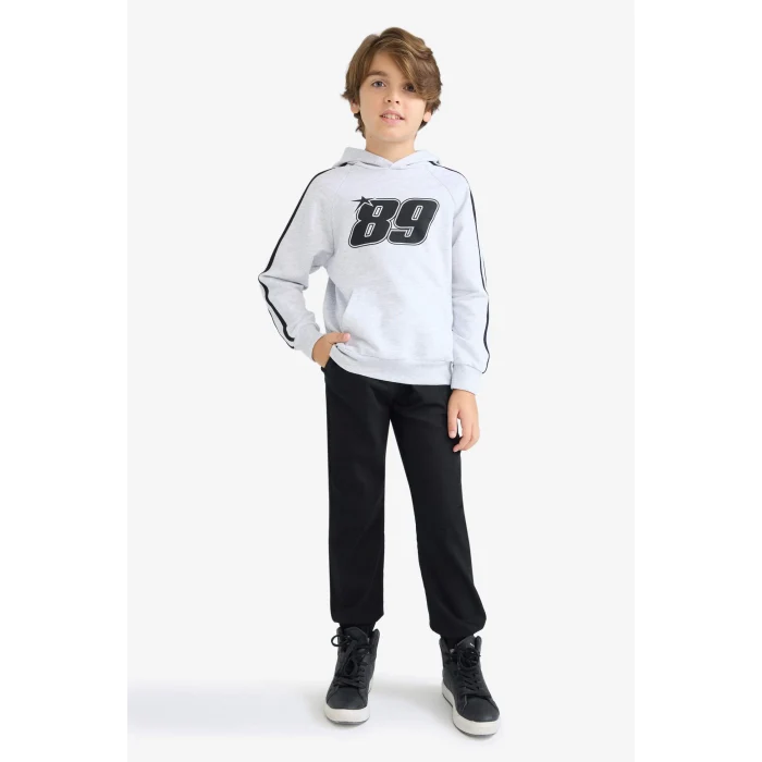 Defacto F1967A8GR400 Gri Erkek Çocuk Kapüşonlu Baskılı Sweatshirt
