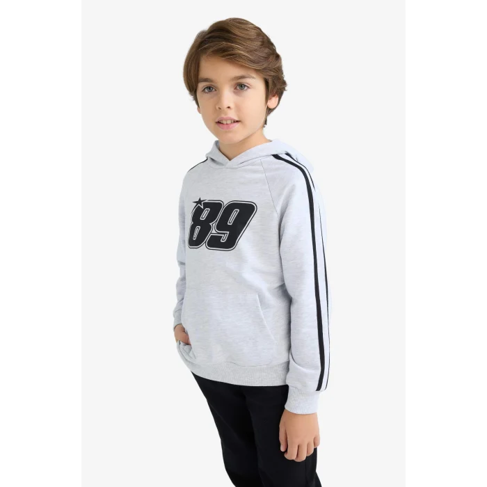 Defacto F1967A8GR400 Gri Erkek Çocuk Kapüşonlu Baskılı Sweatshirt
