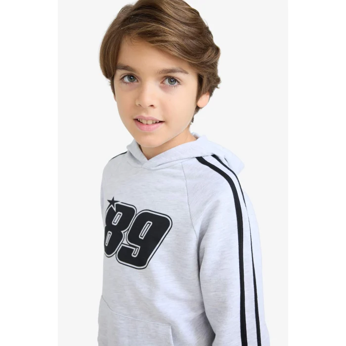 Defacto F1967A8GR400 Gri Erkek Çocuk Kapüşonlu Baskılı Sweatshirt