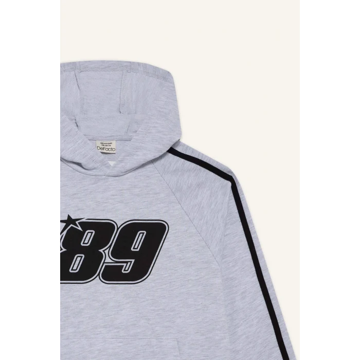 Defacto F1967A8GR400 Gri Erkek Çocuk Kapüşonlu Baskılı Sweatshirt