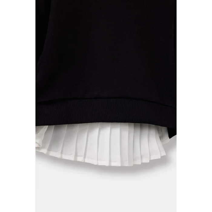 Defacto F5961A5BK81 Siyah Kız Bebek Bisiklet Yaka Baskılı İçi Yumuşak Tüylü Sweatshirt