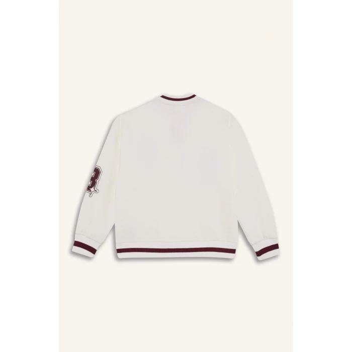 Defacto F2295A8ER105 Ekru Kız Çocuk Baskılı Kolej Yaka Bomber Ceket