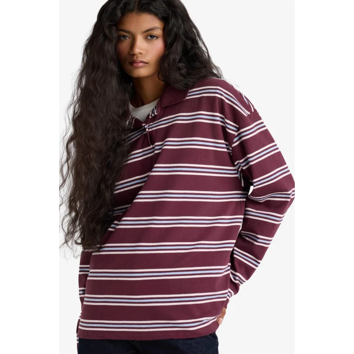 Defacto F9025AXBR232 Bordo Relax Fit Polo Yaka Çizgili Sweatshirt