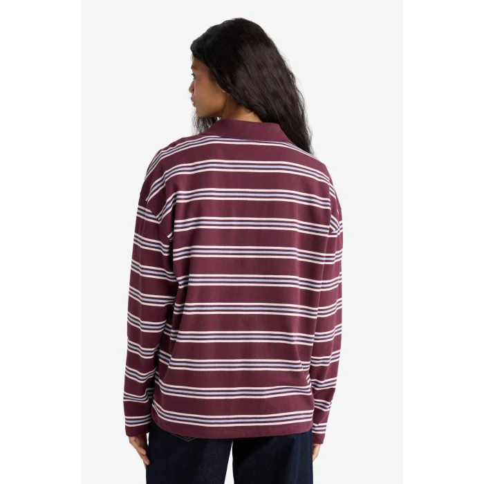 Defacto F9025AXBR232 Bordo Relax Fit Polo Yaka Çizgili Sweatshirt