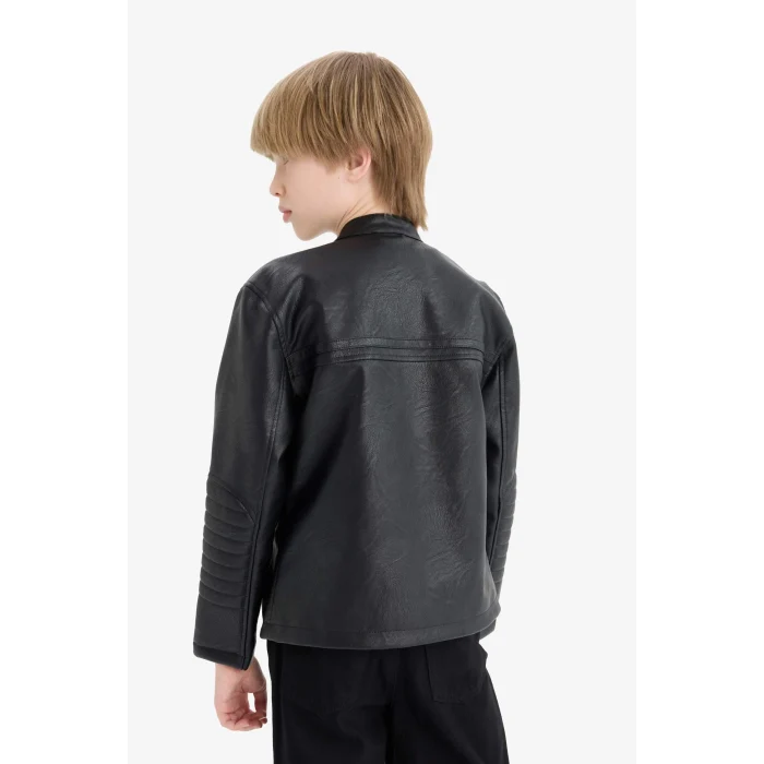 Defacto C4320A8BK27 Siyah Erkek Çocuk Su Geçirmez Fermuarlı Suni Deri Ceket Mont