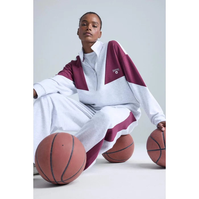 Defacto E8935AXGR421 Gri DeFactoFit NBA Boston Celtics Oversize Geniş Kalıp Yarım Fermuarlı Skuba Dalgıç Kumaş Sporcu Sweatshirt