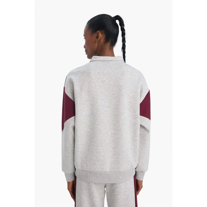 Defacto E8935AXGR421 Gri DeFactoFit NBA Boston Celtics Oversize Geniş Kalıp Yarım Fermuarlı Skuba Dalgıç Kumaş Sporcu Sweatshirt