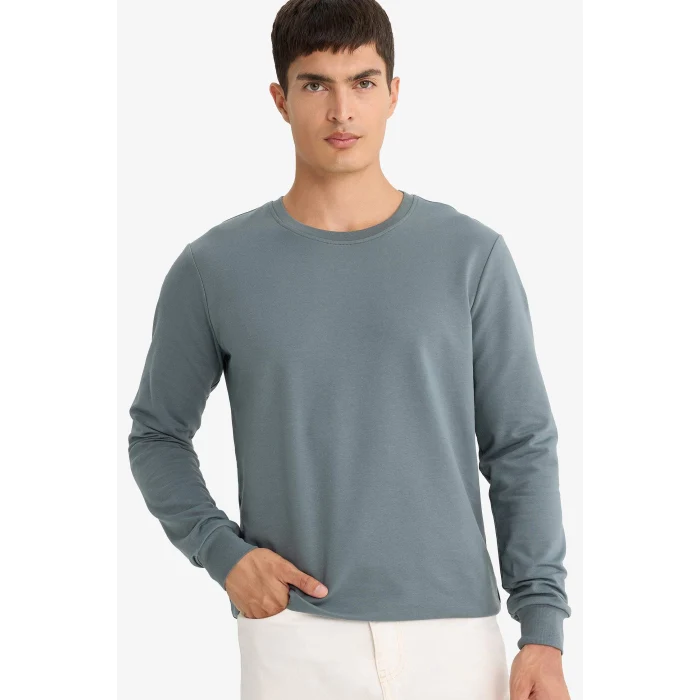 Defacto F3646AXGR314 Gri Slim Fit Dar Kesim Bisiklet Yaka Uzun Kollu Tişört