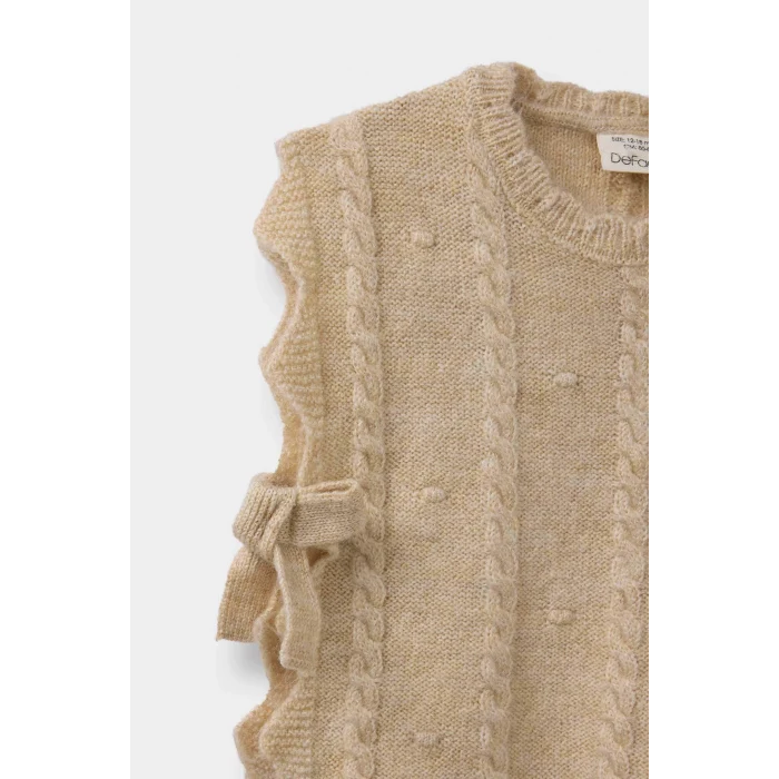 Defacto C8086A5BG287 Bej Kız Bebek Bisiklet Yaka Yandan Bağlamalı Triko Süveter