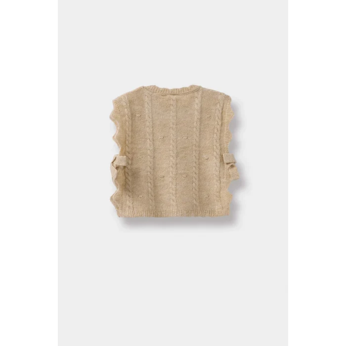 Defacto C8086A5BG287 Bej Kız Bebek Bisiklet Yaka Yandan Bağlamalı Triko Süveter