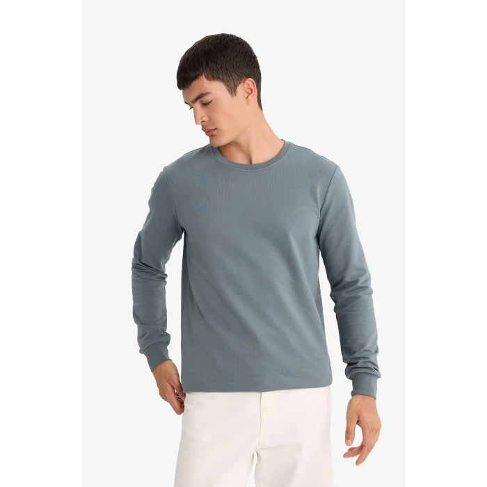 Defacto F3646AXGR314 Gri Slim Fit Dar Kesim Bisiklet Yaka Uzun Kollu Tişört