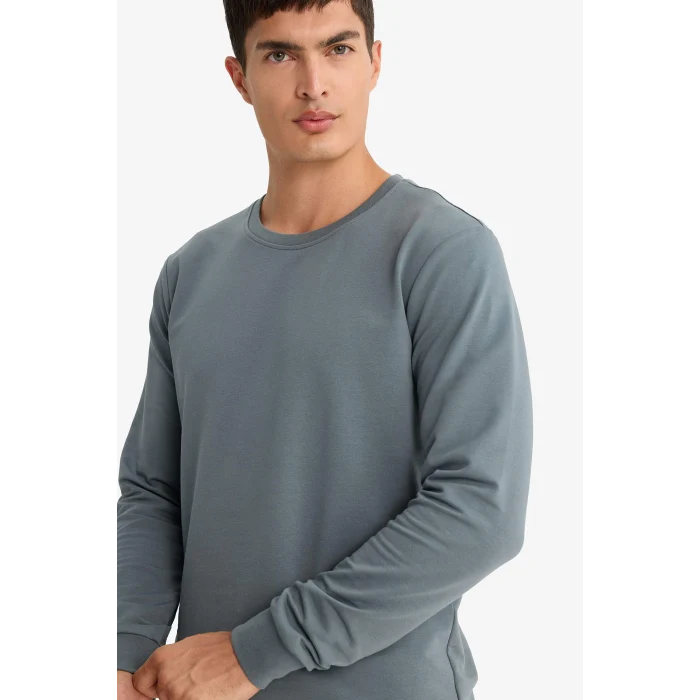 Defacto F3646AXGR314 Gri Slim Fit Dar Kesim Bisiklet Yaka Uzun Kollu Tişört