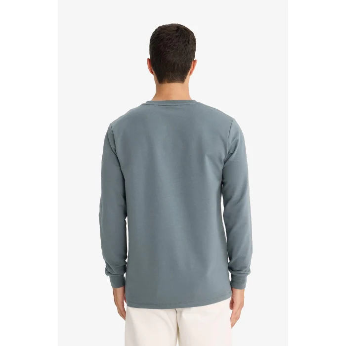 Defacto F3646AXGR314 Gri Slim Fit Dar Kesim Bisiklet Yaka Uzun Kollu Tişört