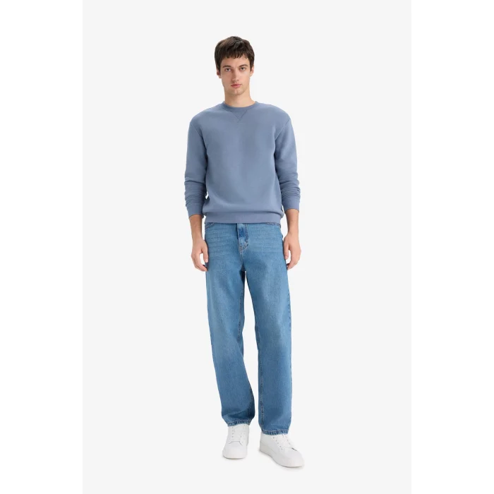 Defacto T3777AZGR171 Gri Regular Fit Bisiklet Yaka Basic Düz Kalın Sweatshirt