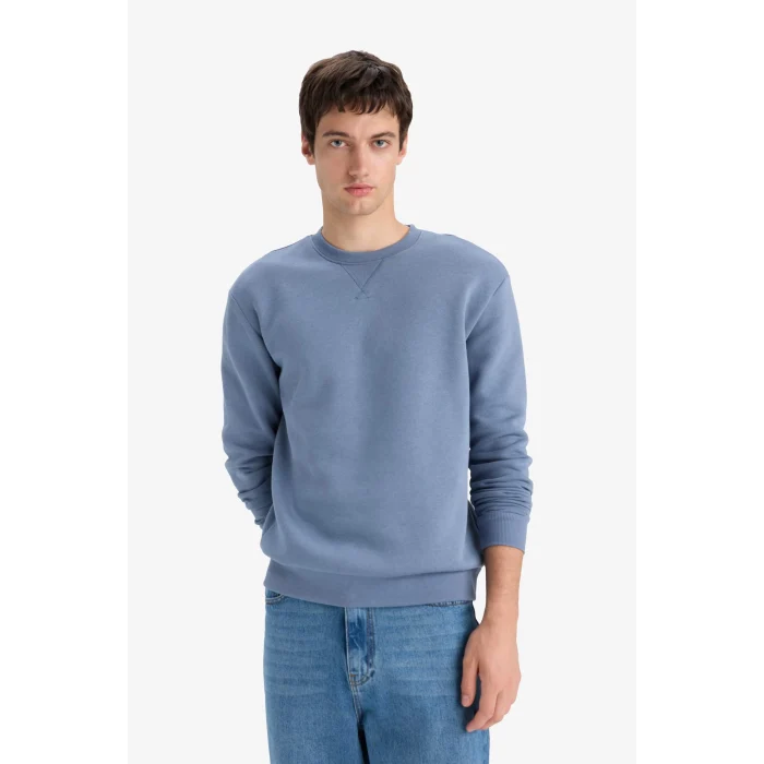 Defacto T3777AZGR171 Gri Regular Fit Bisiklet Yaka Basic Düz Kalın Sweatshirt
