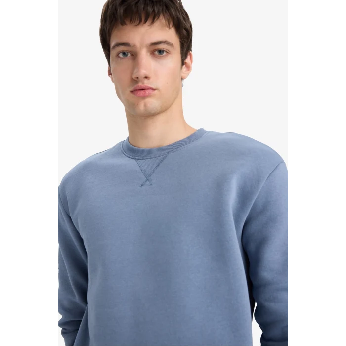 Defacto T3777AZGR171 Gri Regular Fit Bisiklet Yaka Basic Düz Kalın Sweatshirt