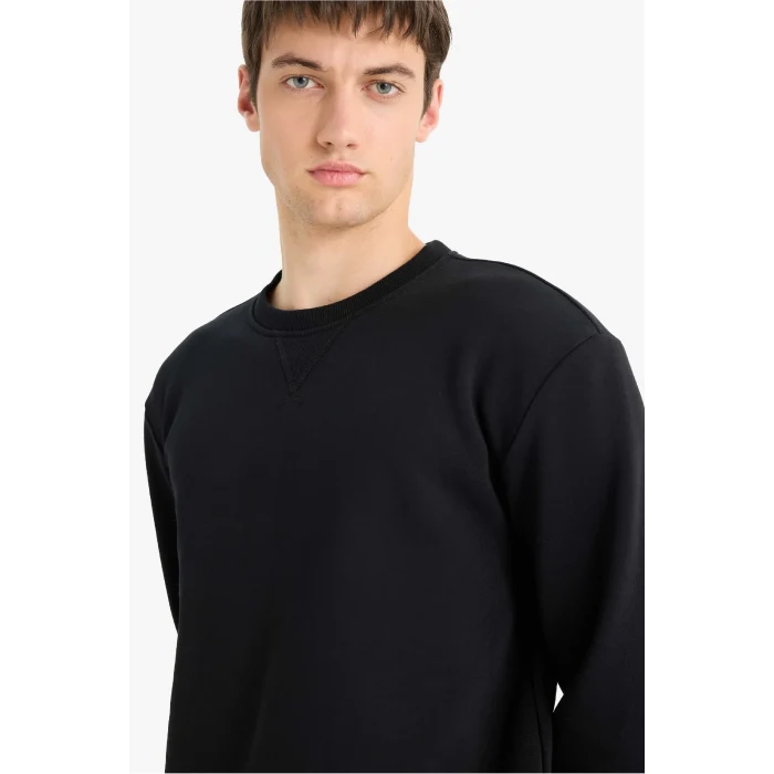 Defacto T3777AZBK81 Siyah Regular Fit Bisiklet Yaka Basic Düz Kalın Sweatshirt