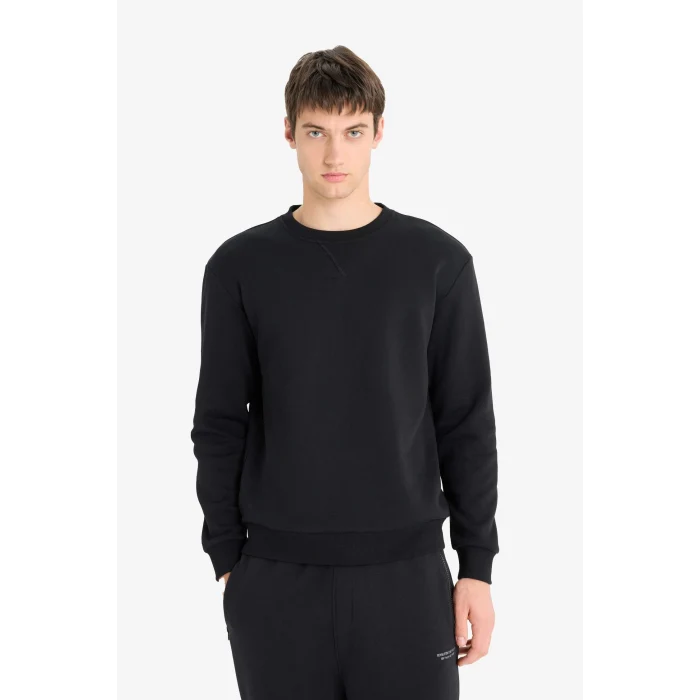 Defacto T3777AZBK81 Siyah Regular Fit Bisiklet Yaka Basic Düz Kalın Sweatshirt
