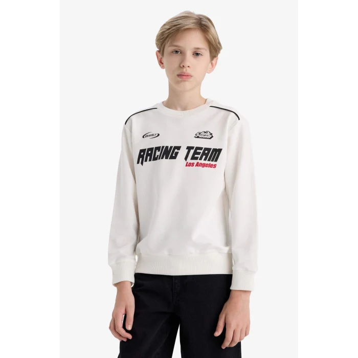 Defacto F1963A8WT32 Beyaz Erkek Çocuk Bisiklet Yaka Baskılı Sweatshirt
