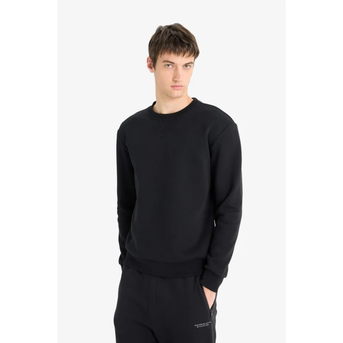 Defacto T3777AZBK81 Siyah Regular Fit Bisiklet Yaka Basic Düz Kalın Sweatshirt