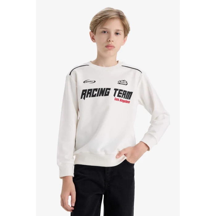 Defacto F1963A8WT32 Beyaz Erkek Çocuk Bisiklet Yaka Baskılı Sweatshirt