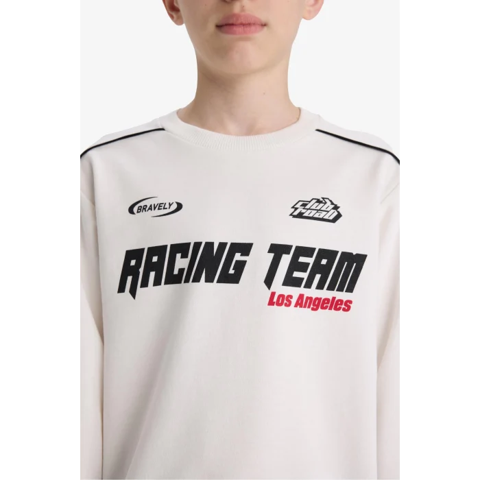 Defacto F1963A8WT32 Beyaz Erkek Çocuk Bisiklet Yaka Baskılı Sweatshirt