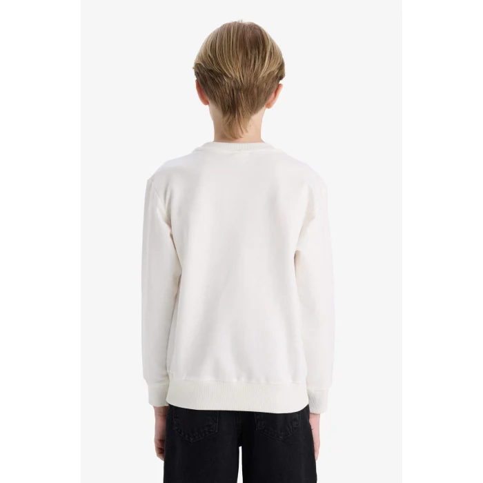 Defacto F1963A8WT32 Beyaz Erkek Çocuk Bisiklet Yaka Baskılı Sweatshirt