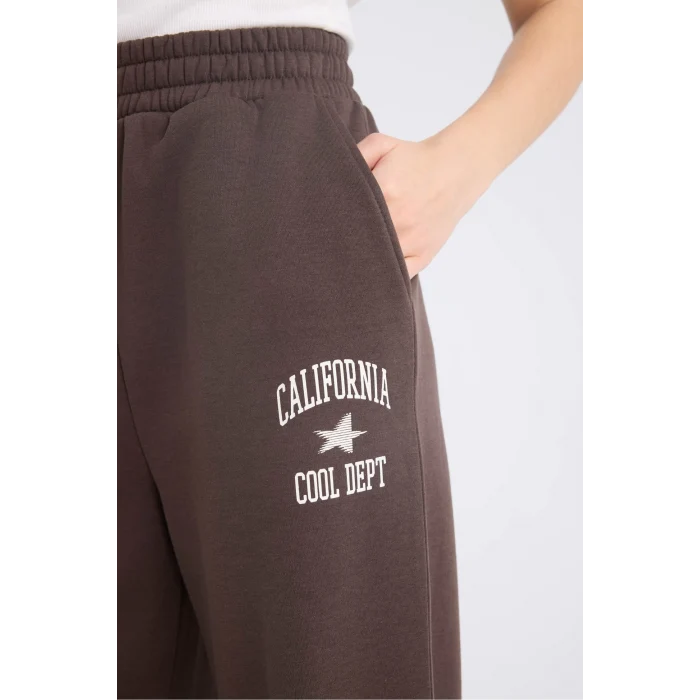 Defacto E9584AXBN258 Kahve Coool Wide Leg Geniş Paça Baskılı Kalın Eşofman Altı