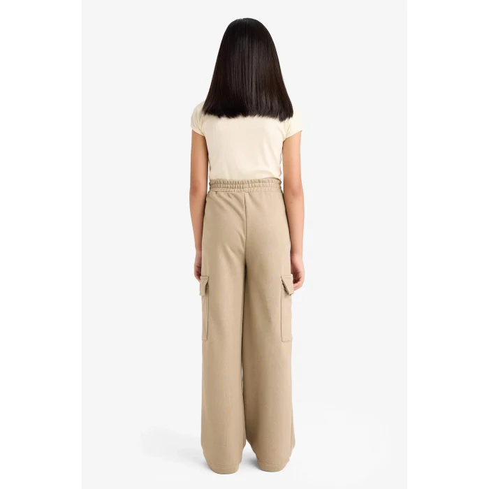 Defacto E6930A8BG403 Bej Kız Çocuk Beli Lastikli Wide Leg Kargo Eşofman Altı