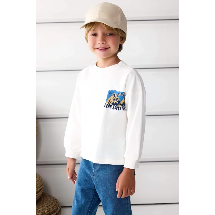 Defacto F1587A5ER105 Ekru Erkek Bebek 2li Takım Baskılı Sweatshirt Kargo Cepli Pantolon