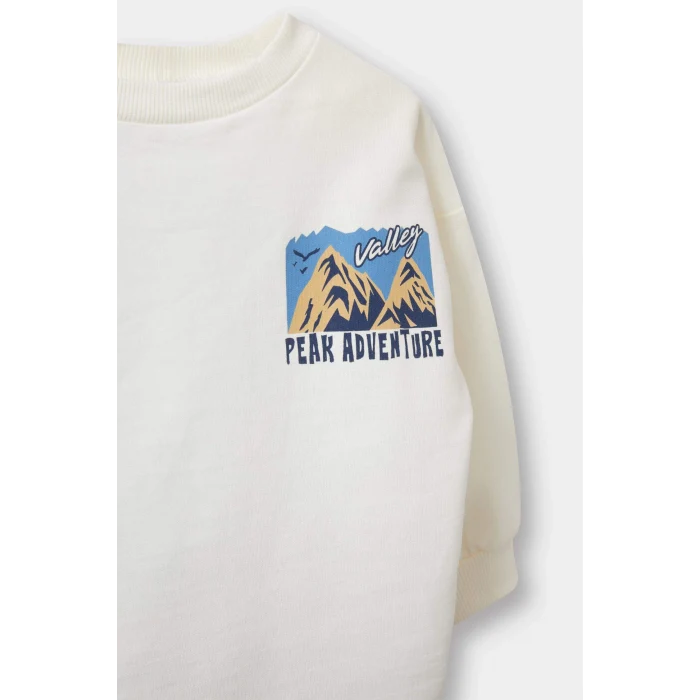 Defacto F1587A5ER105 Ekru Erkek Bebek 2li Takım Baskılı Sweatshirt Kargo Cepli Pantolon