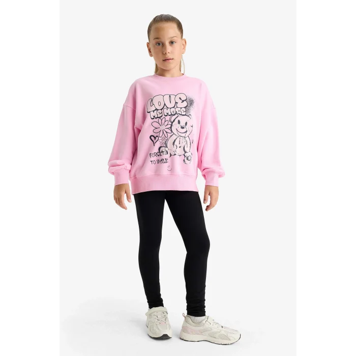 Defacto E6755A8PN666 Pembe Kız Çocuk Oversize Geniş Kalıp Bisiklet Yaka Baskılı Sweatshirt