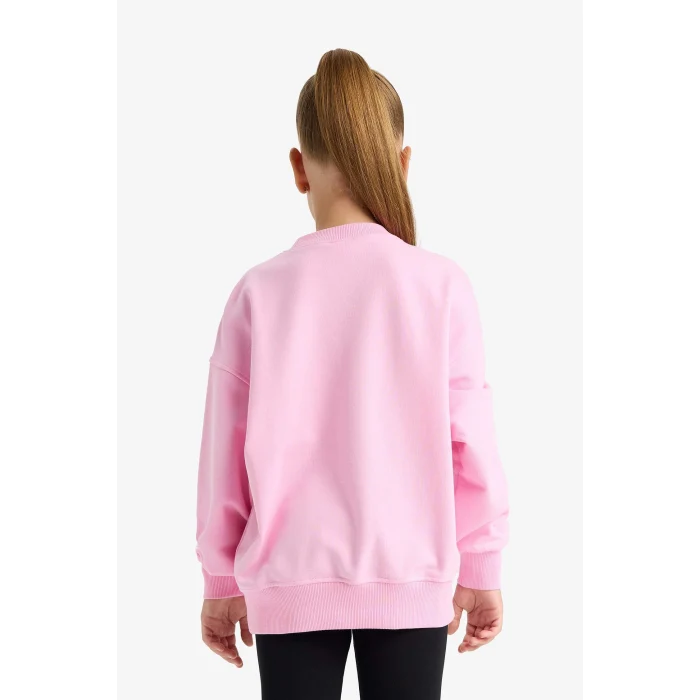 Defacto E6755A8PN666 Pembe Kız Çocuk Oversize Geniş Kalıp Bisiklet Yaka Baskılı Sweatshirt