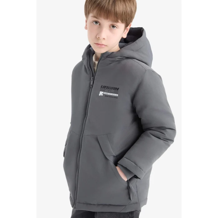 Defacto C4318A8AR58 Antrasit Erkek Çocuk Su Geçirmez Kapüşonlu Fermuarlı Cepli Mont