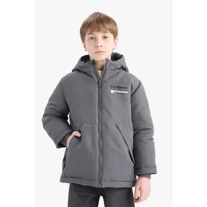 Defacto C4318A8AR58 Antrasit Erkek Çocuk Su Geçirmez Kapüşonlu Fermuarlı Cepli Mont