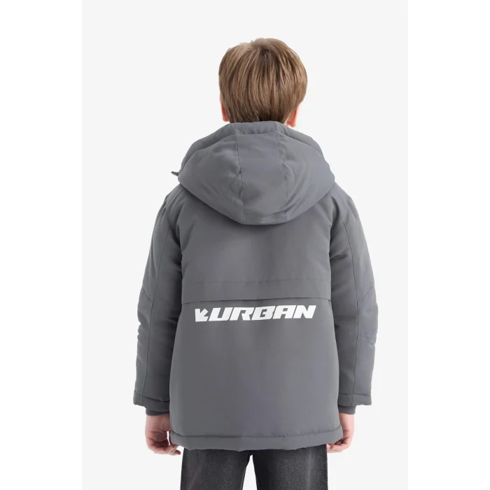 Defacto C4318A8AR58 Antrasit Erkek Çocuk Su Geçirmez Kapüşonlu Fermuarlı Cepli Mont