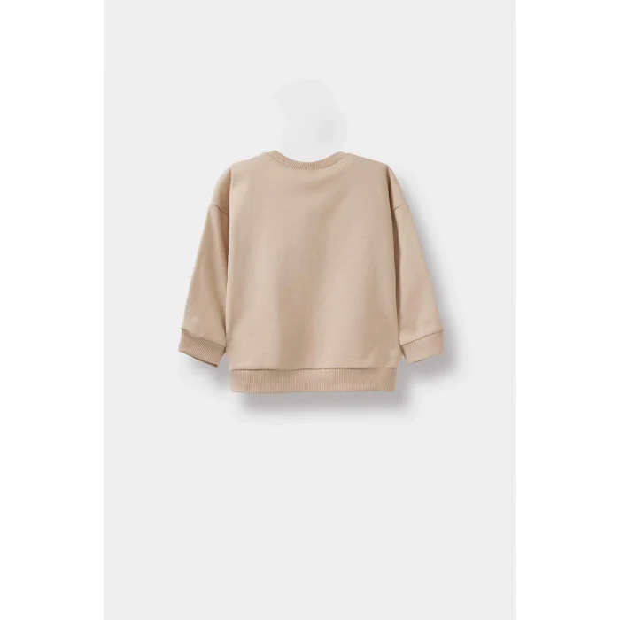 Defacto F3463A5BG775 Bej Erkek Bebek Bisiklet Yaka Baskılı İçi Yumuşak Tüylü 2li Sweatshirt