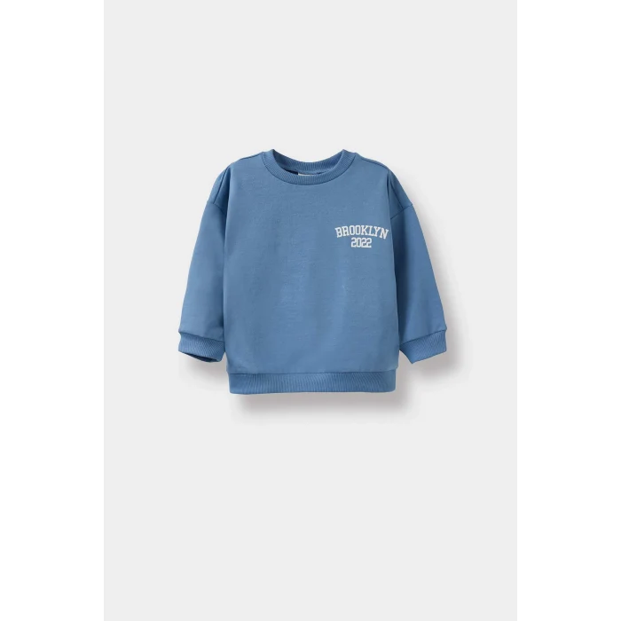 Defacto F3463A5BG775 Bej Erkek Bebek Bisiklet Yaka Baskılı İçi Yumuşak Tüylü 2li Sweatshirt