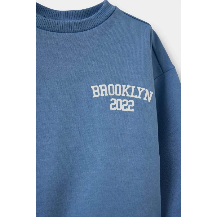 Defacto F3463A5BG775 Bej Erkek Bebek Bisiklet Yaka Baskılı İçi Yumuşak Tüylü 2li Sweatshirt