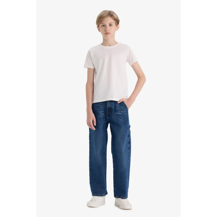 Defacto F0457 Mavi Erkek Çocuk Wide Leg Düz Paça Jean Pantolon