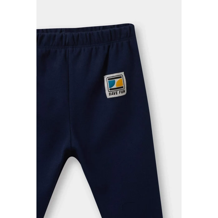 Defacto F1589 Mavi Erkek Bebek 2li Takım Etiket Baskılı Sweatshirt Eşofman Altı