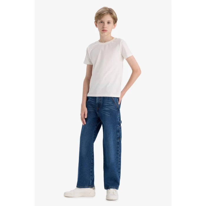 Defacto F0457 Mavi Erkek Çocuk Wide Leg Düz Paça Jean Pantolon