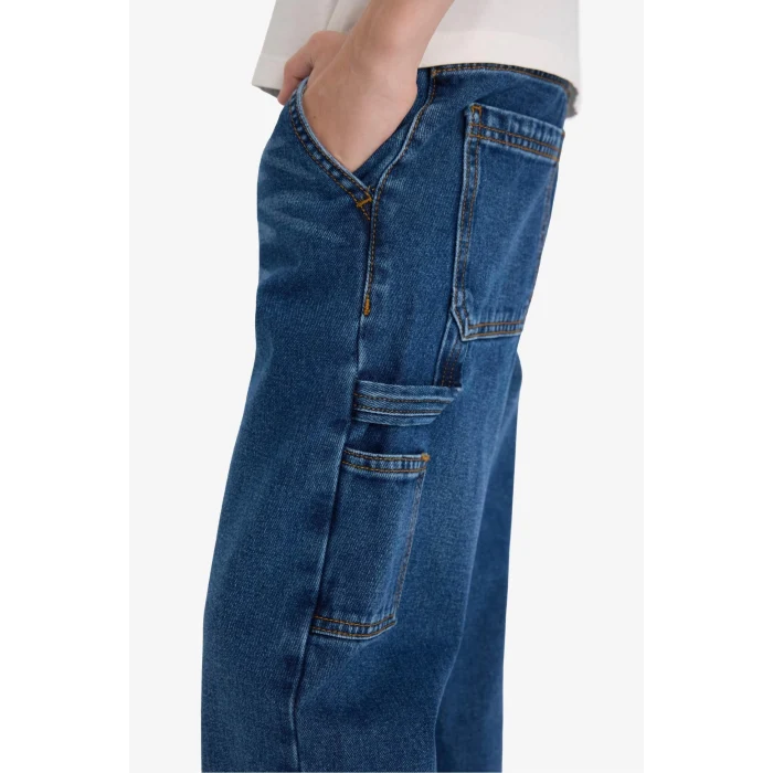 Defacto F0457 Mavi Erkek Çocuk Wide Leg Düz Paça Jean Pantolon