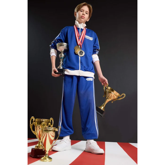 Defacto F1978A8BE325 Mavi Erkek Çocuk Beli Lastikli Baskılı Jogger Eşofman Altı