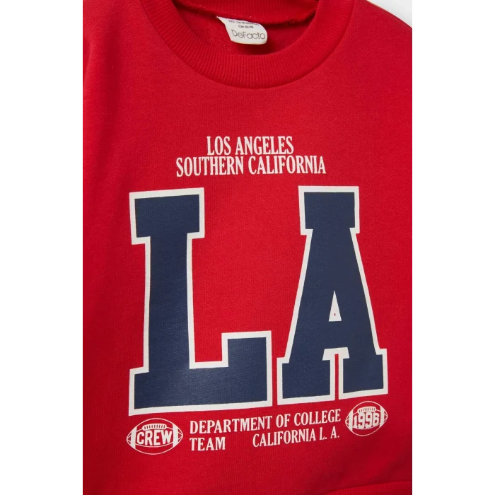 Defacto E9238A5RD79 Kırmızı Erkek Bebek Bisiklet Yaka Baskılı İçi Yumuşak Tüylü Sweatshirt