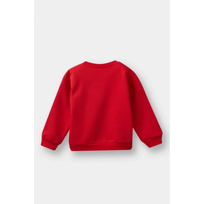 Defacto E9238A5RD79 Kırmızı Erkek Bebek Bisiklet Yaka Baskılı İçi Yumuşak Tüylü Sweatshirt
