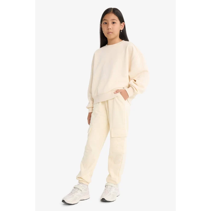 Defacto E6928A8ER134 Ekru Kız Çocuk Beli Lastikli Kargo Jogger Eşofman Altı