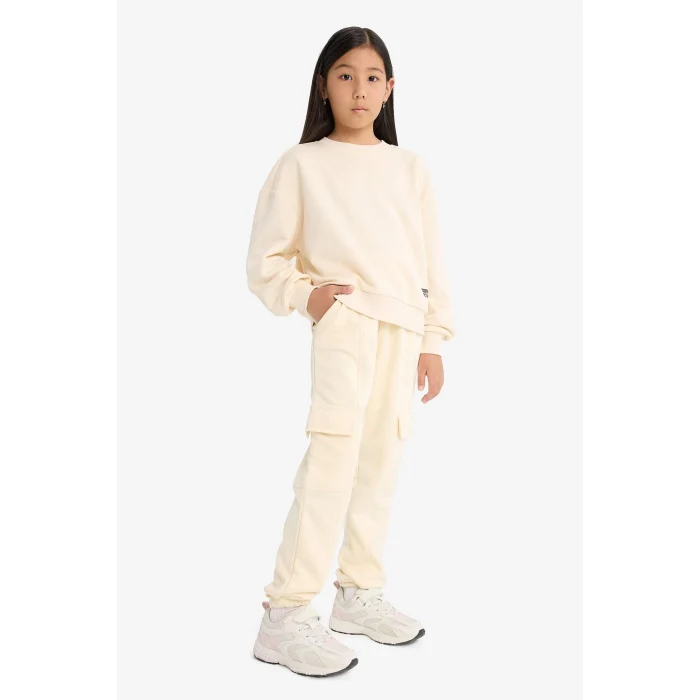 Defacto E6928A8ER134 Ekru Kız Çocuk Beli Lastikli Kargo Jogger Eşofman Altı