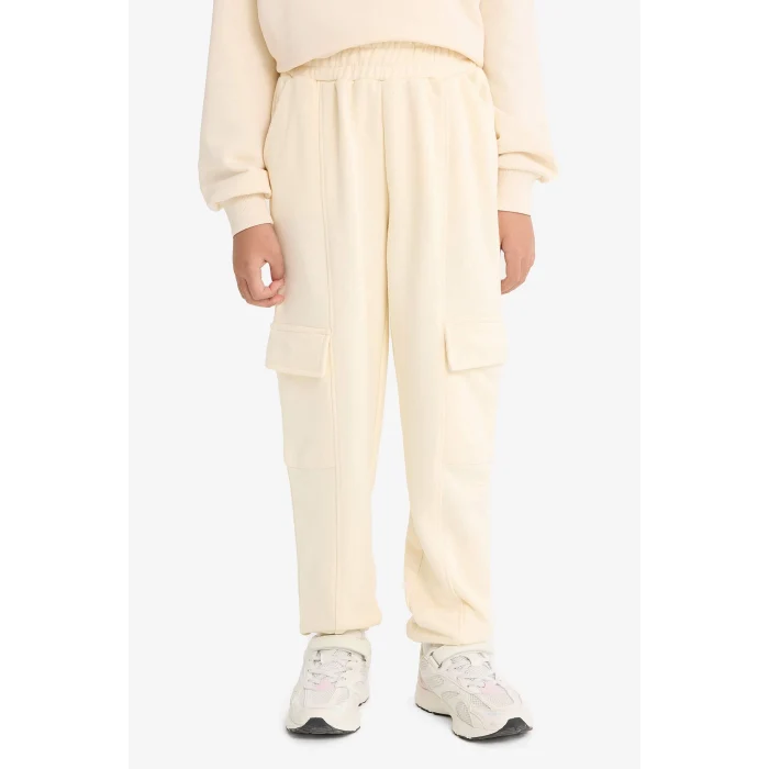 Defacto E6928A8ER134 Ekru Kız Çocuk Beli Lastikli Kargo Jogger Eşofman Altı