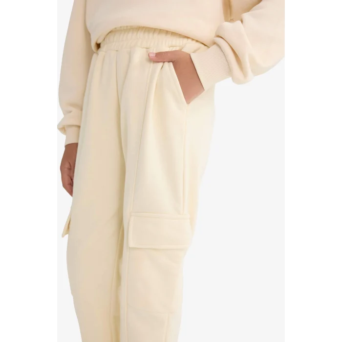 Defacto E6928A8ER134 Ekru Kız Çocuk Beli Lastikli Kargo Jogger Eşofman Altı